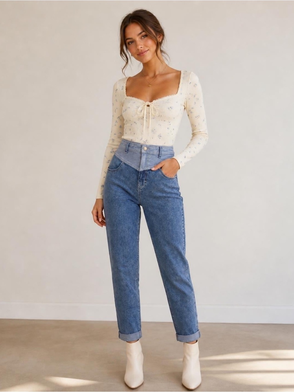 Jordache Two-Tone High-Rise Blue Denim Jeans NWOT